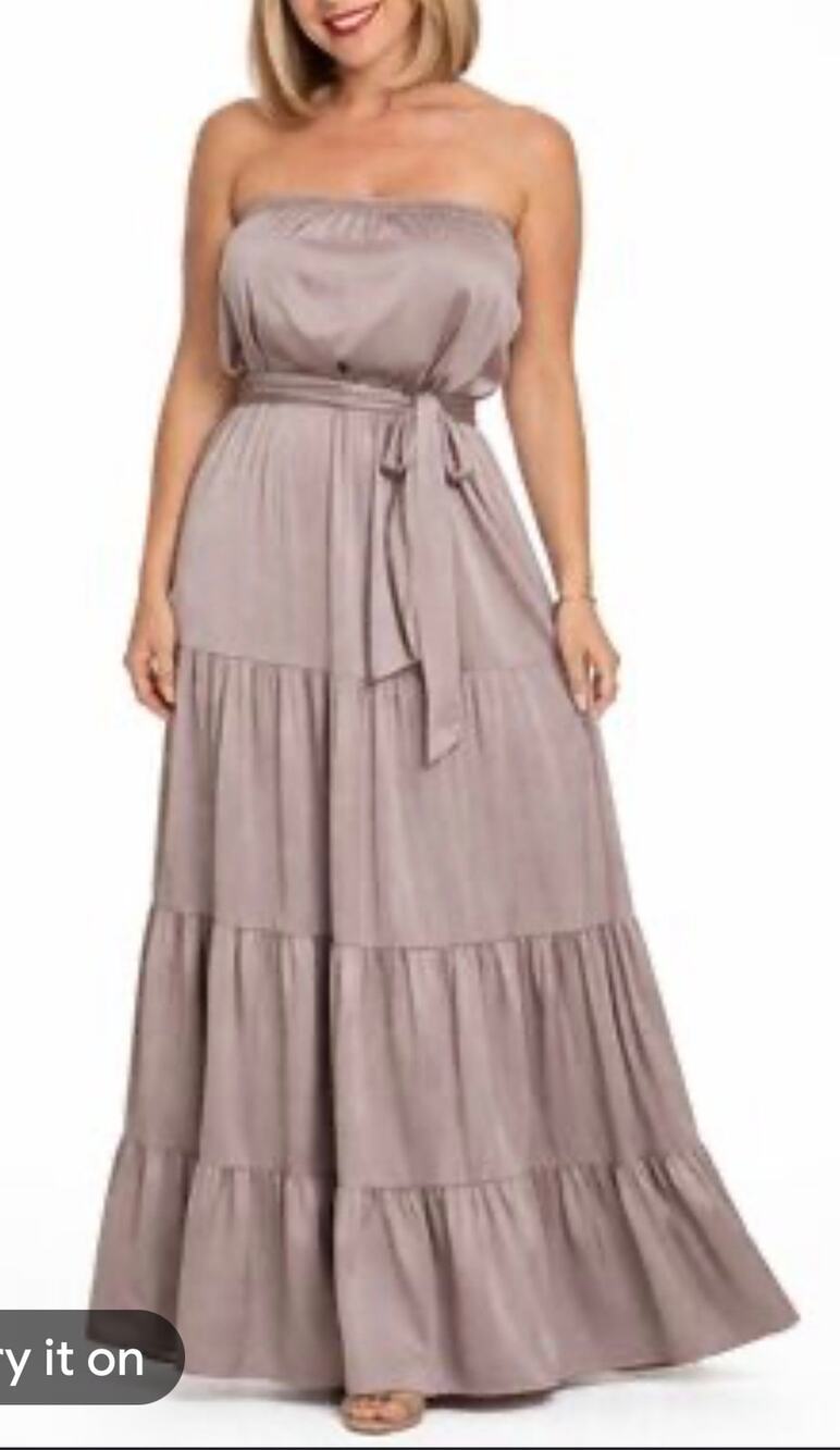 Naked Zebra Mauve Strapless Isabela Tiered Maxi Dress Size Small